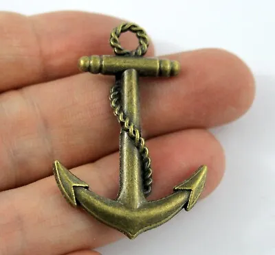 Antique Bronze Tone Large ANCHOR Charm - Pendant Crafts Cards Jewellery Nautical • £1.56