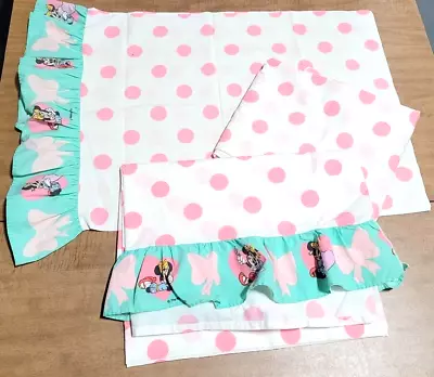 Minnie Mouse Ruffle Twin Bedding Set Dots Pillowcase Flat Sheet & Fitted Disney • $42.89