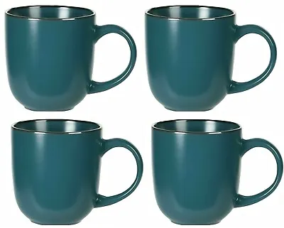Set Of 4 Large Coffee Mugs Light Blue Stoneware Soup Cup Cappuccino Mug 330ml • £16.99