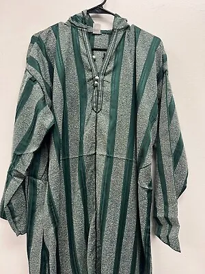 Men's Moroccan Djellaba Hooded Thobe Handmade Arab Dishdasha Green/Silver • $54.99