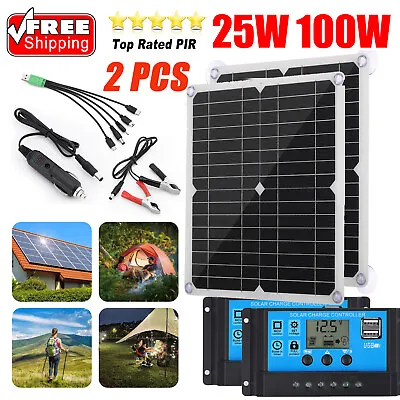 2 X 200 W Solar Panel Kit 100A 12V Battery Charger W/ Controller Caravan Boat US • $45.49