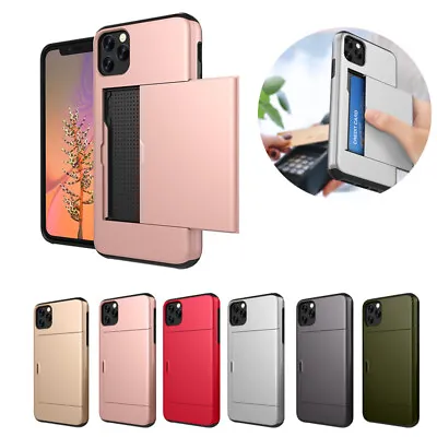 Hard Armor Case Cover Slide Card Slot Holder For IPhone 14 13 12 11 Pro Max XR 8 • £5.87