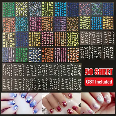 $5.81 • Buy 50 Sheet Flower Decal Transfer Manicure 3D Nail DIY Art Sticker Tips Decoration