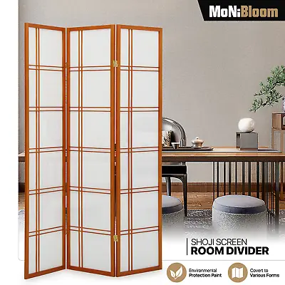 3 Panel Wooden Frame Foldable Partition Room Divider Shoji Privacy Fabric Screen • $84.99
