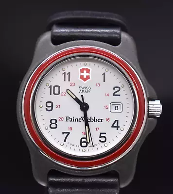 Vtg SWISS ARMY Women's Watch Red Bezel Paine Webber Cavalry Logo NEW BATTERY • $94.20