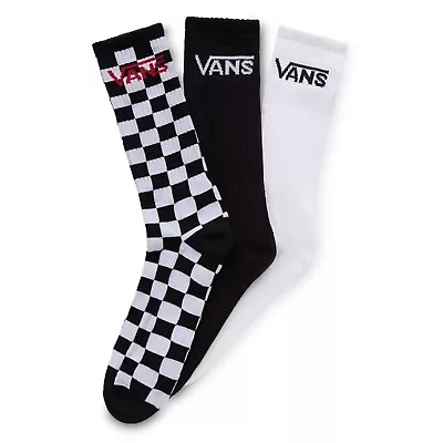 VANS - Mens Classic Crew Socks (3 Pairs) - Black/White - Casual Socks (2 Sizes) • £18