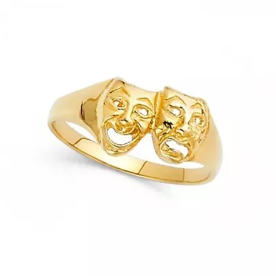 Solid 14k Yellow Gold Drama Mask Ring Smile Now Cry Later Band High Polished • $332