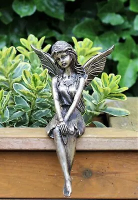 Bronze Sitting Garden Ornament Magical Large Fairy Angel Cherub Figurine Wings • £14.95