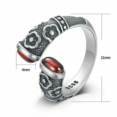 Women Retro Garnet Stone Ring 925 Sterling Silver Rings Gift Finger Jewelry 1Pc • $40.27