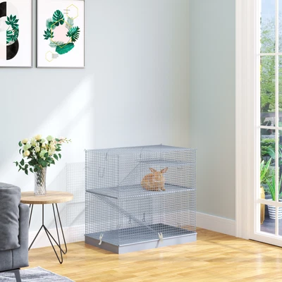 £43.99 • Buy 3-Level Small Animal Cage Rat Pet Hutch House Easy Clip Base Ladder Grey