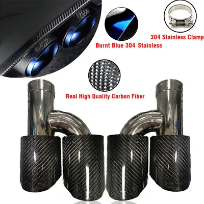 2x Universal 63-89mm Car Carbon Fiber Dual Pipe Exhaust Pipe Tail Muffler Tip • $161.49