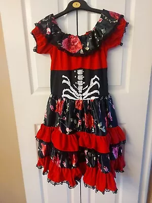 Womens Day Of The Dead Costume Fancy Dress - Size Small (fits Size 8-10) • £5.50