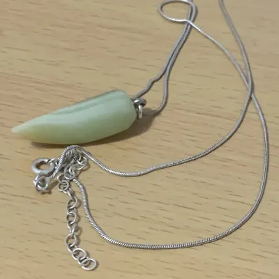 925 Silver Large Pale Green Horn Of Plenty Lucky Pendant & Chain • £15.99