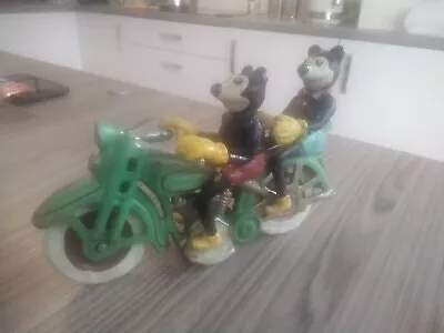 Cast Metal Mickey Mouse X2 On Motorcycle • £14.50