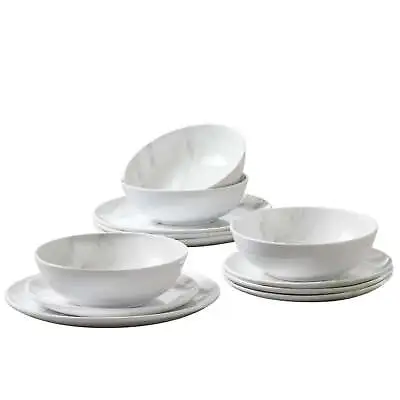 Better Homes & Garden 12-Piece Melamine Grey And White Marble Dinnerware Set • $25.94