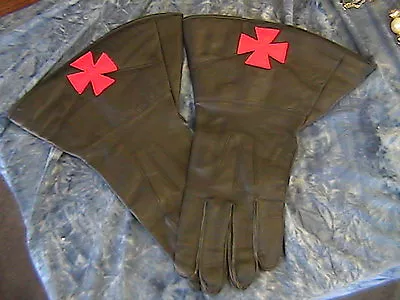 Masonic Knights Templar Gauntlets Black  Leather  Red Cross  Masonic • $35.50