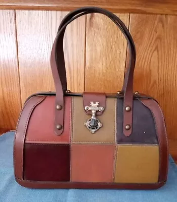 Vintage 1960's Short Straps Handbag Mod Leather Patchwork Rigid  • $19.95