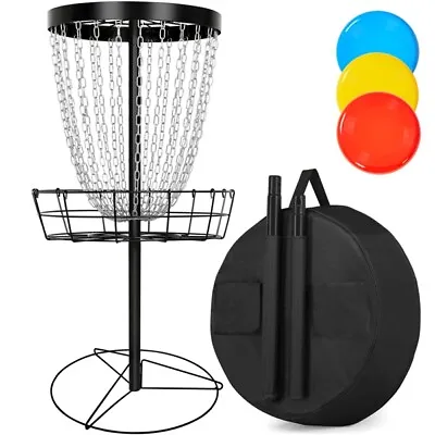 Disc Golf Basket Target Metal Practice Basket W/ 24-Chain 3 Discs Carrying Bag • $99.89