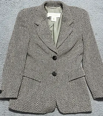 Escada Margaretha Ley Blazer Womens 38 Brown Virgin Wool Houndstooth Vintage 80s • $119.99