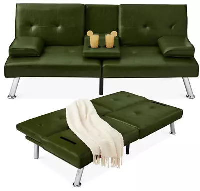 Convertible Futon Sofa Bed Sleeper Recliner Couch Living Room Leather Green New • $299.99
