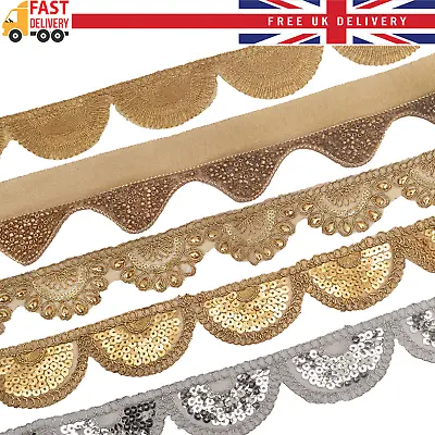 £4.19 • Buy 5 DESIGNS Diamante Beads Sequin Lace Ribbon Mesh Trim Costumes Dress Crafts