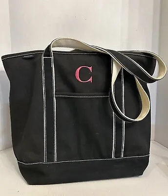 Lands End Large Navy Open Top Canvas Boat Tote Beach Bag Monogram “C” 16x13x10” • $48.50