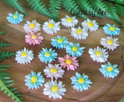 Edible Vegan Sugar Fondant Daisy Multi Colored Flowers Cake Cupcake Topper 25 • $14