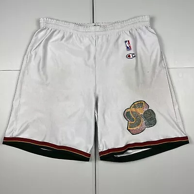 Vintage 80s 90s Champion Seattle SuperSonics Sonics Basketball Shorts White L • $24.99