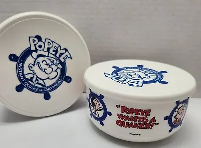 VTG Quaker Oats  Popeye Wants A Quaker!  1990 Cereal Oatmeal Bowls Lot 2 W/lids • $14.99