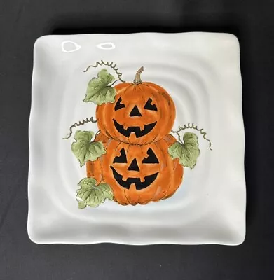 Maxcera Jack-O-Lantern Square Ceramic Salad Plate 8 3/4” • $13.29