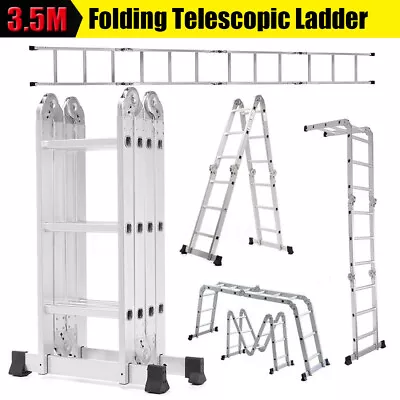 3.5M Multi-function Folding Ladder Herringbone Ladder Home Use Telescopic Ladder • £79.97