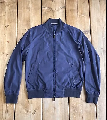 Mens CANALI Bomber Jacket Small UK36 IT46 Blue Water Repellant MADE IN ITALY • £200