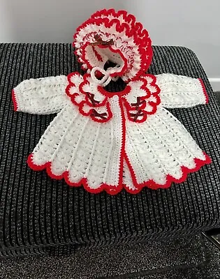Hand Crocheted Matinee Jacket & Bonnet  • £14