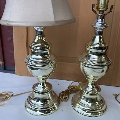 PAIR 2  MCM Vintage High Shine Chrome Finished Heavy Candlestick Table Lamps. • $65