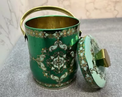 VTG Murray Allen Candy Tin Handled Knob Top Morocco Emerald Green Gold  Clean! • $19