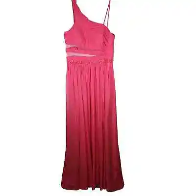 Aidan Mattox Dress 12 One Shoulder Chiffon Gown Pink Coral NWT Jeweled Cut Outs • $99