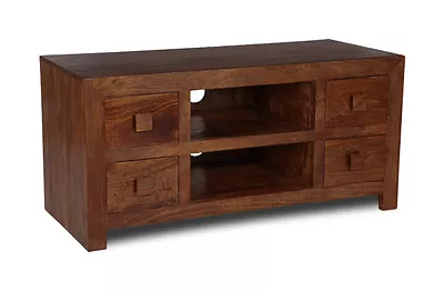 Solid Mango Wood Light Dakota Furniture 4 Drawer Media Unit • £314.95