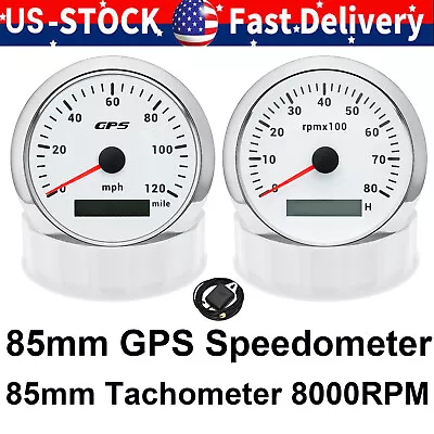 2 Gauge Set GPS Speedometer 0-120MPH Tacho Waterproof For Car Marine Boat Truck • $78.16