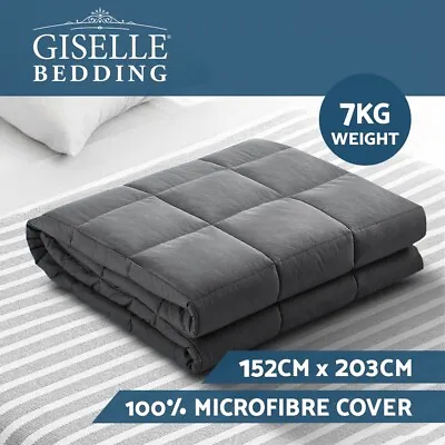 Weighted Blanket 7KG Heavy Gravity Microfibre Glass Beads Calming Grey Queen New • $99.99