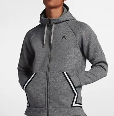 Jordan Flight Tech Full Zip Hoodie Sweatshirt Grey Heather Black Mens M Medium • $74.98