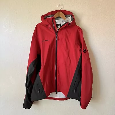 Mammut Dry Tech Jacket Mens XL Red Hooded Premium Full Zip Rain Coat Hiking Work • $85