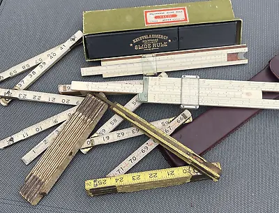 Lot Of Vintage Industrial Wood Slide Rules & Folding Zig Zag Rulers Post K&E • $49.99