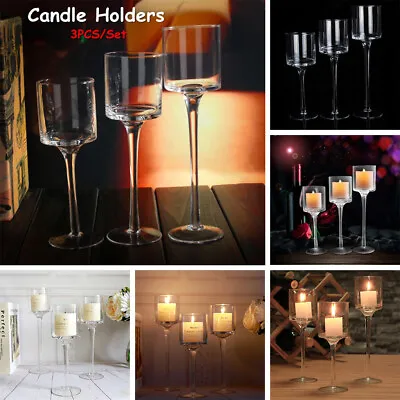 3pcs/set Tall Glass Large Candle Holders Centrepiece Tea-Light Wedding Candles • £12.94