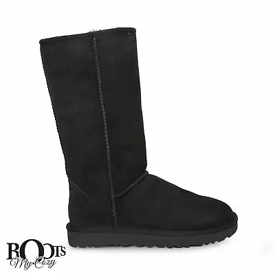 Ugg Classic Tall Ii Black Suede Sheepskin Women's Boots Size Us 10/uk 8 New • $179.99