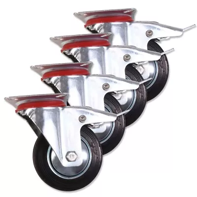 £17.61 • Buy 4x BRAKED SWIVEL CASTORS 100mm Full 360 Rotation Furniture Trolley Dolley Wheels