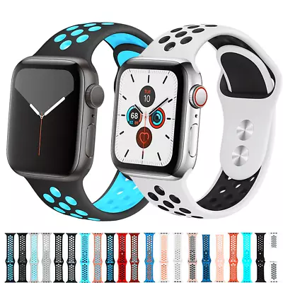 $9.99 • Buy For Apple Watch Series 54321 38/40/42/44mm SILICONE Strap Band Breathable Hole