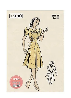 1940's Wartime Yoke Front Tea Dress Sewing Pattern Bust 36 • £19.99