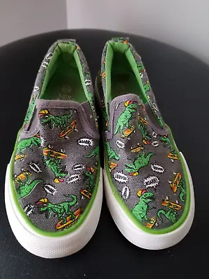 Lily & Dan  Dinosaur Skateboard Canvas Dock Shoes Slip-Ons Boys Size 11/12 • $5.99