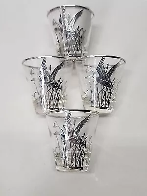  Vintage Water Foul Goose Cat-tail Shot Glass Set Of 4 Glasses Silver-plate  • $25.24