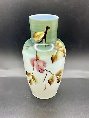 Antique Victorian Hand Painted Bristol Art Glass Vase Hand Painted Florals Roses • $30